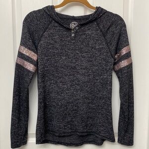 SO Long Sleeve Hooded Long Sleeve Shirt Sparkly Stripes Girls Size 14